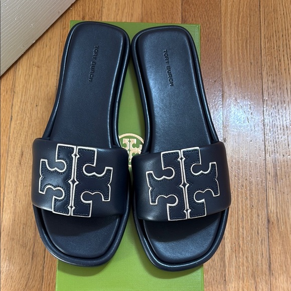Tory Burch Shoes - Tory Burch Navy/Gold Leather Slide Sandals nwt size
8